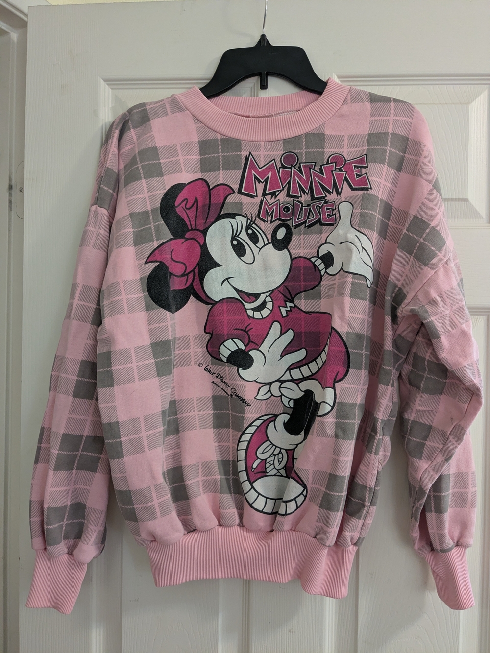 Vintage Disney Minnie Mouse Pink Plaid Graphic Sweatshirt - Size Medium